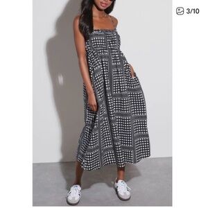 English Factory Black and White Checkered Midi Dress